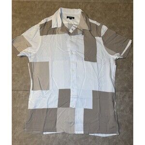 Express Shirt Mens Sz SMALL White And Cream Block Pattern Button Up Modern